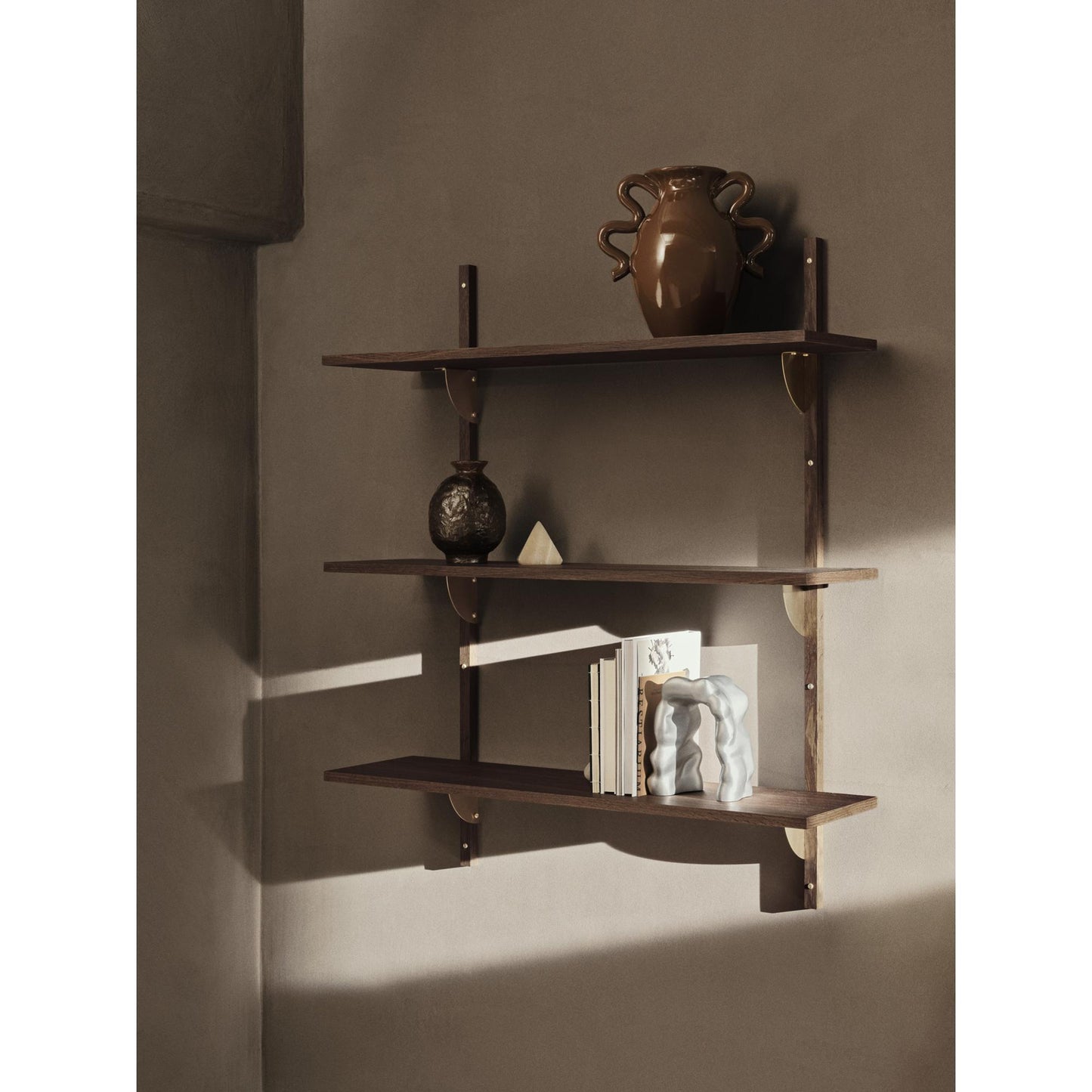 Ferm Living Sector Triple/Wide Shelf Smoked Oak/ Brass