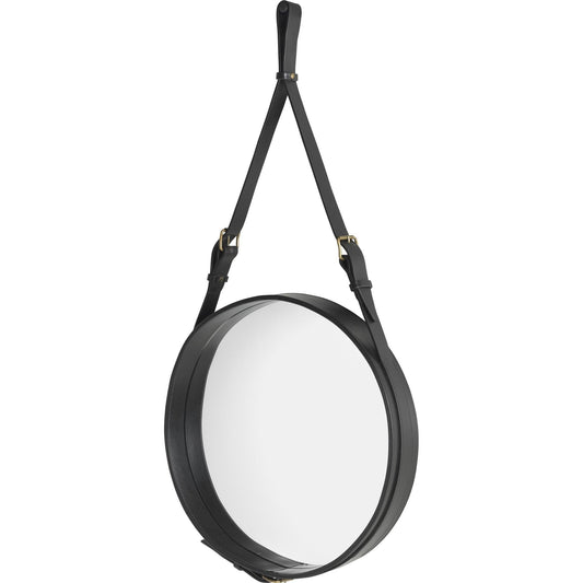Adnet Wall Mirror Circular Black Leather Ø45 cm