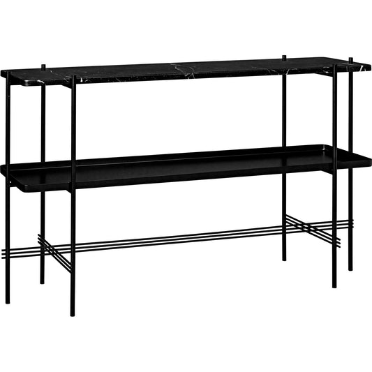 TS Console Table H72 2 Shelves Polished Steel/White Carrara Marble