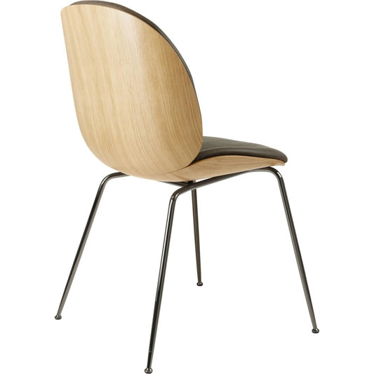 Beetle Dining Chair Veneer Shell Leather Gray With Legs In Black Chrome