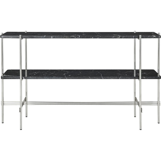 TS Console Table H72 2 Shelves Polished Steel Black Marquina Marble