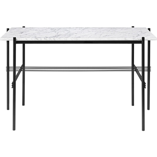TS Desk 120 x 60 cm w. Black Base and White Carrara Marble Top