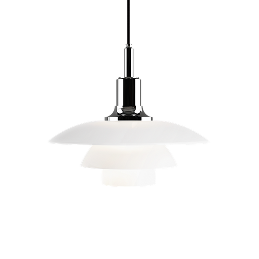 PH 3½-3 Glass Pendant Lamp by Louis Poulsen #Blk tex / High lustre chrome plated