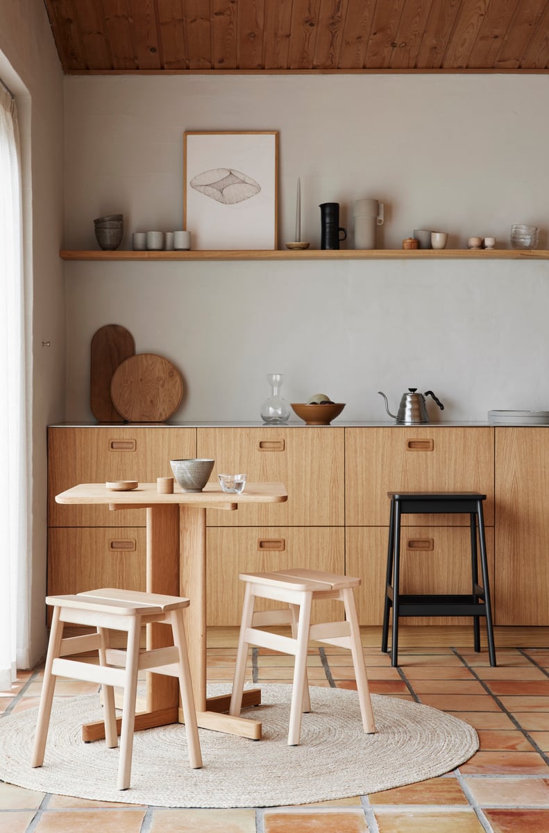 Trefoil square table, 68 x 68 cm, oak