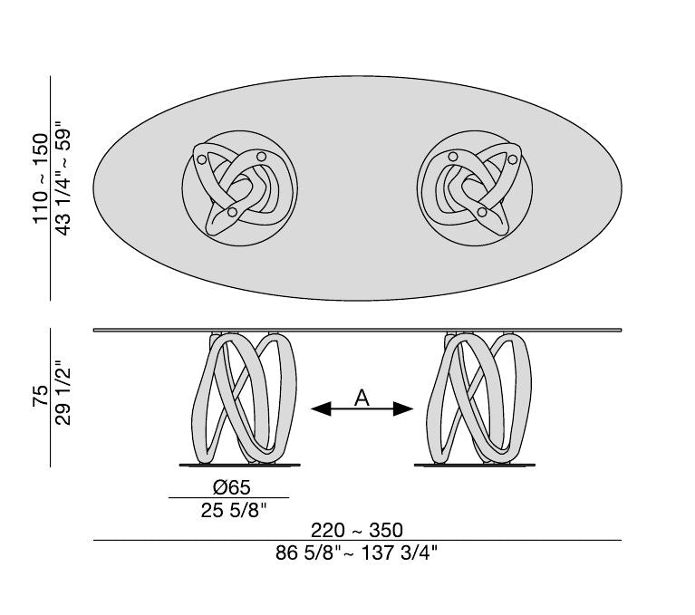 INFINITY - Elliptical Table with 2 Base (Glass)