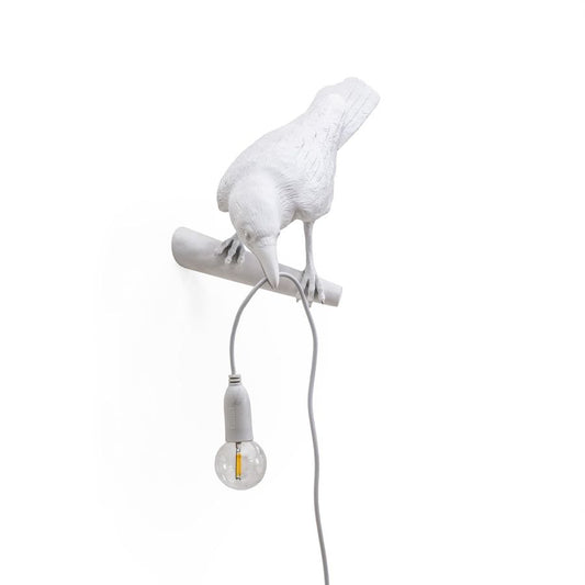 resin Indoor/Outdoor LED Wall Lamp Bird Lamp Looking Left by Seletti #White#Outdoor