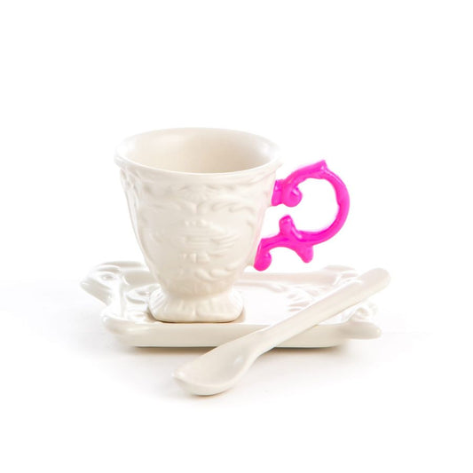 Fine Porcelain Coffee cup + saucer + spoon I-WARES by Seletti #Fuchsia