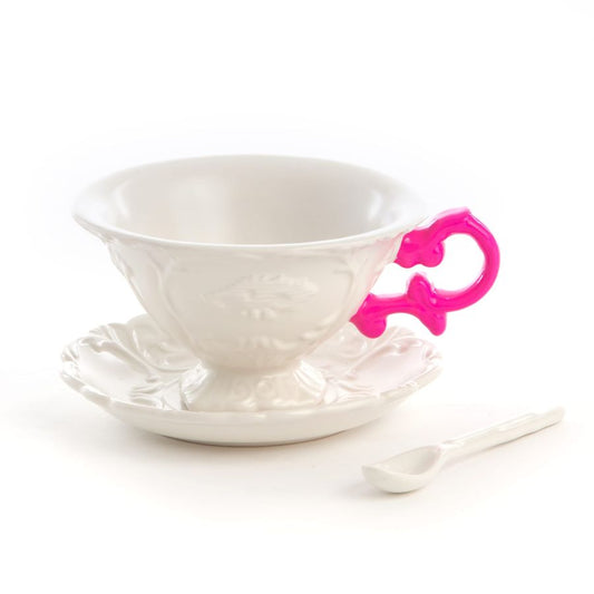 Fine Porcelain Tea cup + saucer + spoon I-WARES by Seletti #Fuchsia