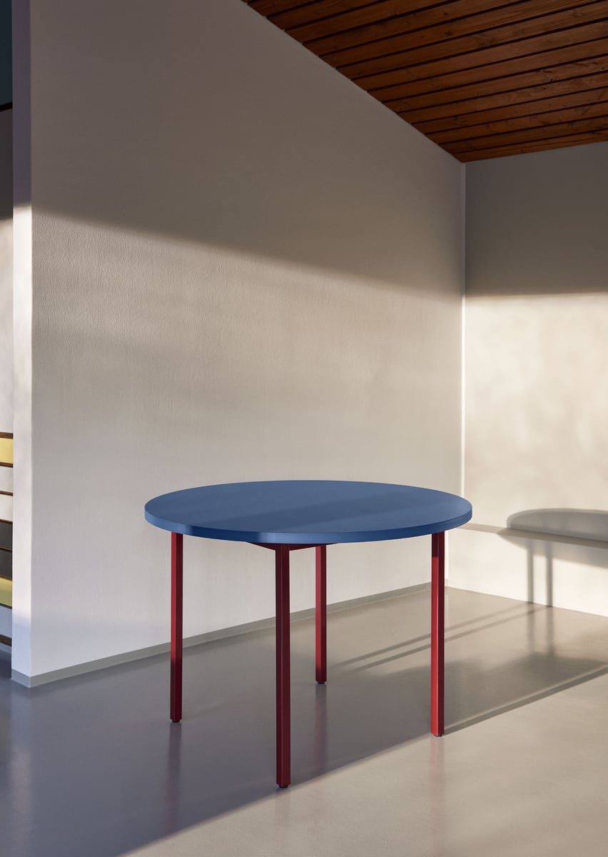 Two-Colour table, 105 cm, maroon red - blue