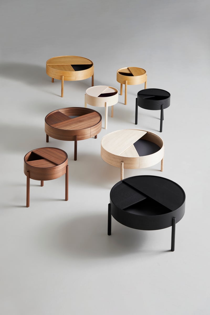 Arc side table, matt lacquered walnut