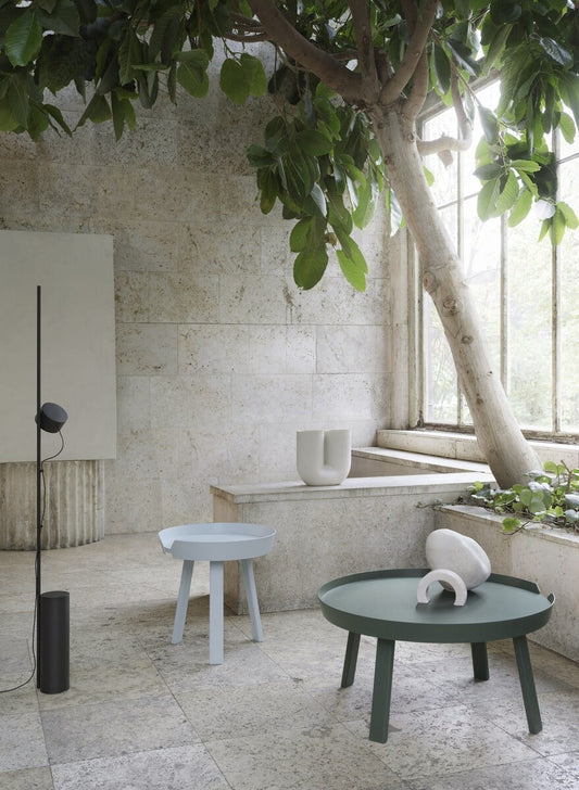 Around coffee table, small, light blue