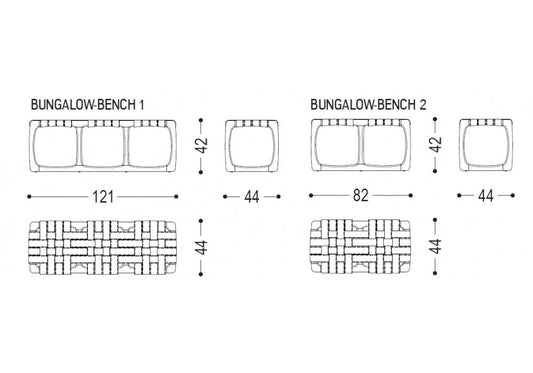 BUNGALOW - Teak garden bench with fabric seat (Dimensions - L.121 x P.44 x H.42) by Riva 1920