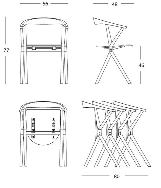 CHAIR B - Folding wooden chair with armrests, Upholstered seat (Black lacquered ash) by BD Barcelona Design