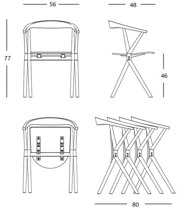 CHAIR B - Folding wooden chair with armrests, Upholstered seat (Black lacquered ash) by BD Barcelona Design