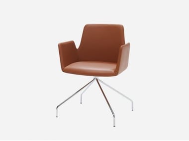 ALTEA - Trestle-based swivel leather chair with armrests by Inclass