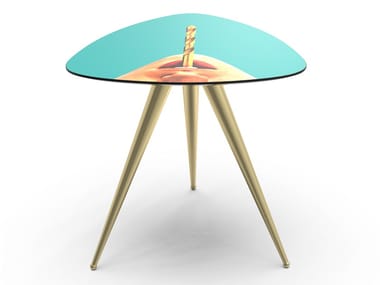 DRILL - Triangular coffee table with MDF top and metal legs