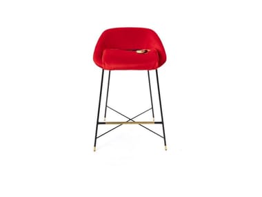 REVOLVER - High upholstered stool with back