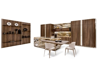VILLA D'ESTE - Wood and marble kitchen with island by Visionnaire