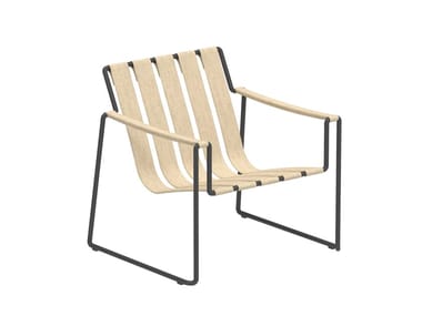 STRAPPY - Sled base fabric easy chair with armrests by Royal Botania