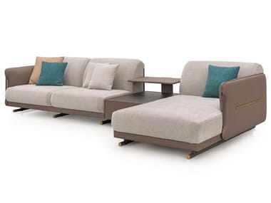 VINE - Sectional fabric and leather sofa with chaise longue by Turri