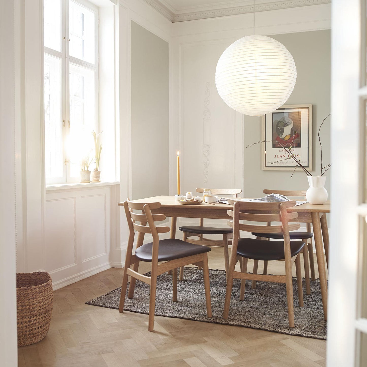 FDB Møbler J48 Dining Chair Lacquered Oak/ Black Leather