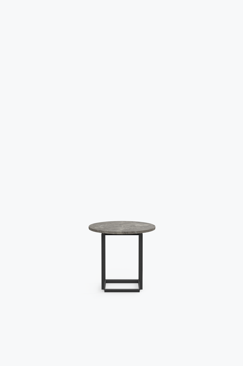 New Works 'Florence Side Table Ø50'—Clean Contrast Created by Marble Tabletop and Angular Steel Frame