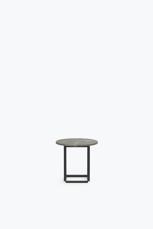 New Works 'Florence Side Table Ø50'—Clean Contrast Created by Marble Tabletop and Angular Steel Frame