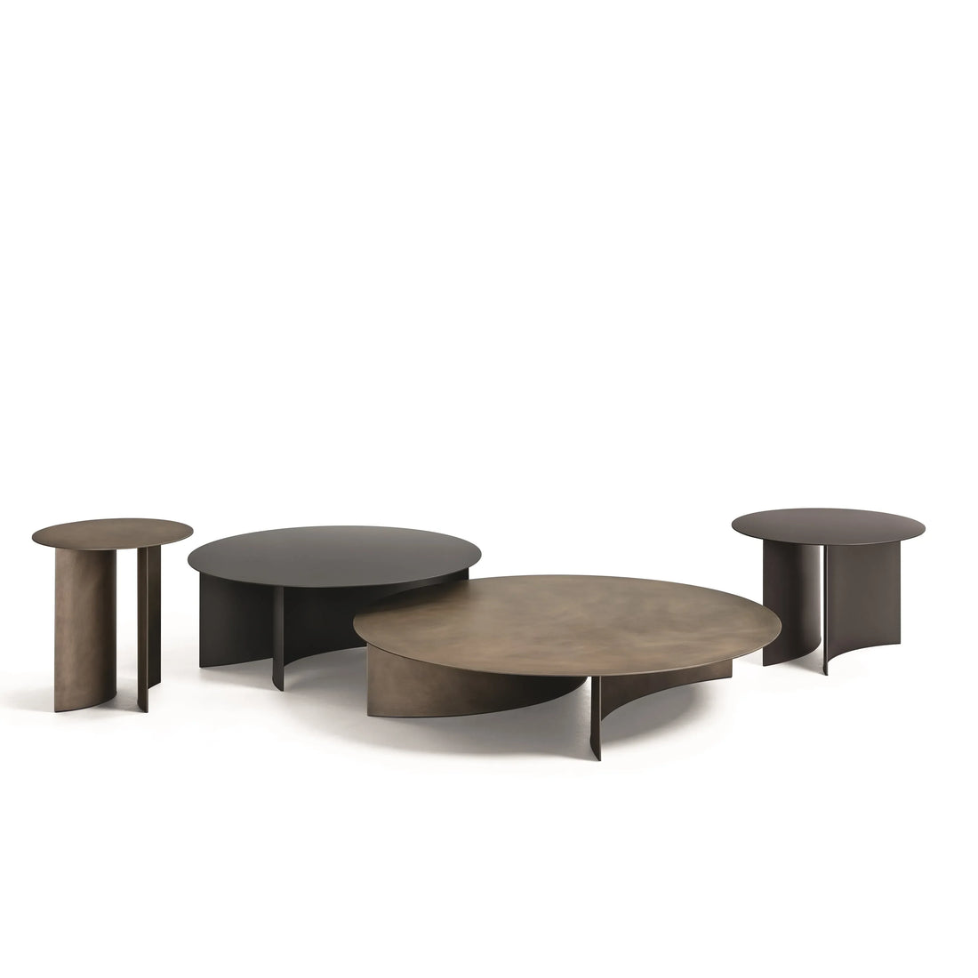 Flou 'PIERRE' Round Metal Coffee Table: A Table Language of Layering and Combination Completed with a Curved Base