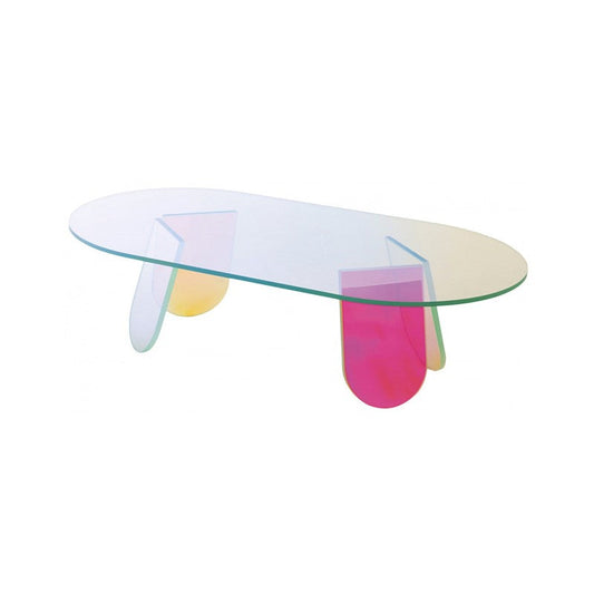 Glas Italia 'SHIMMER' Low Oval Crystal Coffee Table: Iridescent Glass Structure That Responds to the Angle of Light