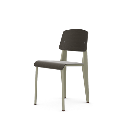 Standard Chair by Vitra #Prouvé Gris Vermeer powder-coated (smooth), brown glides / dark oak, with protective varnish