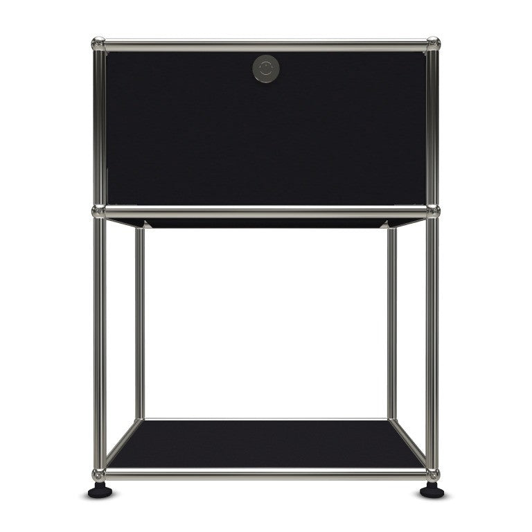 1x2 Modular Metal Sideboard with 1 top door & 1 pannel [W500XD350XH(395+250)] by Usm #Graphite Black [RAL 9011]