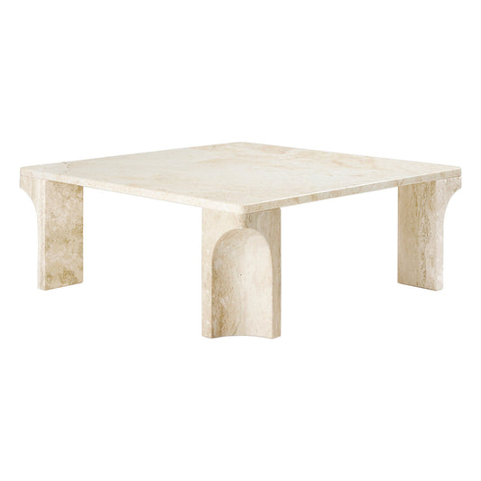 Doric coffee table, 80 x 80 cm, neutral white travertine