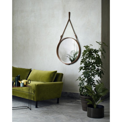Adnet Wall Mirror Circular Tan Leather Ø58 cm