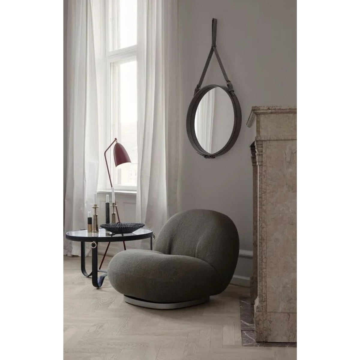 Adnet Wall Mirror Circular Tan Leather Ø58 cm