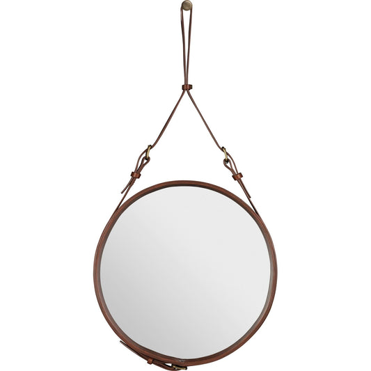 Adnet Wall Mirror Circular Tan Leather Ø45 cm
