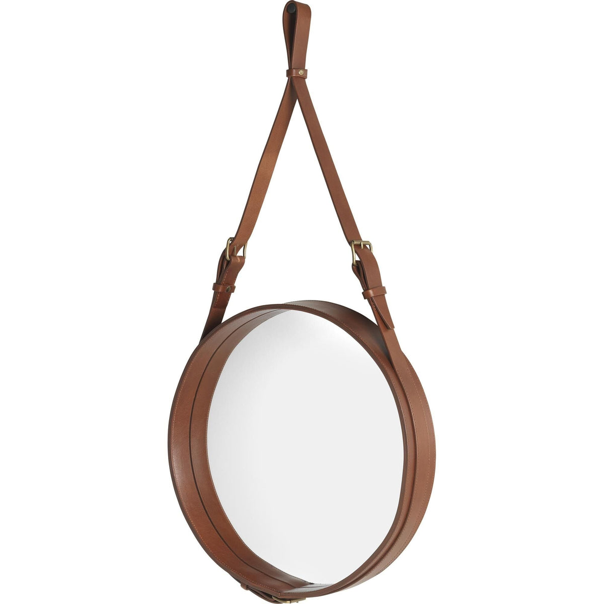 Adnet Wall Mirror Circular Tan Leather Ø45 cm
