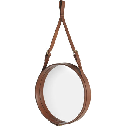 Adnet Wall Mirror Circular Tan Leather Ø45 cm