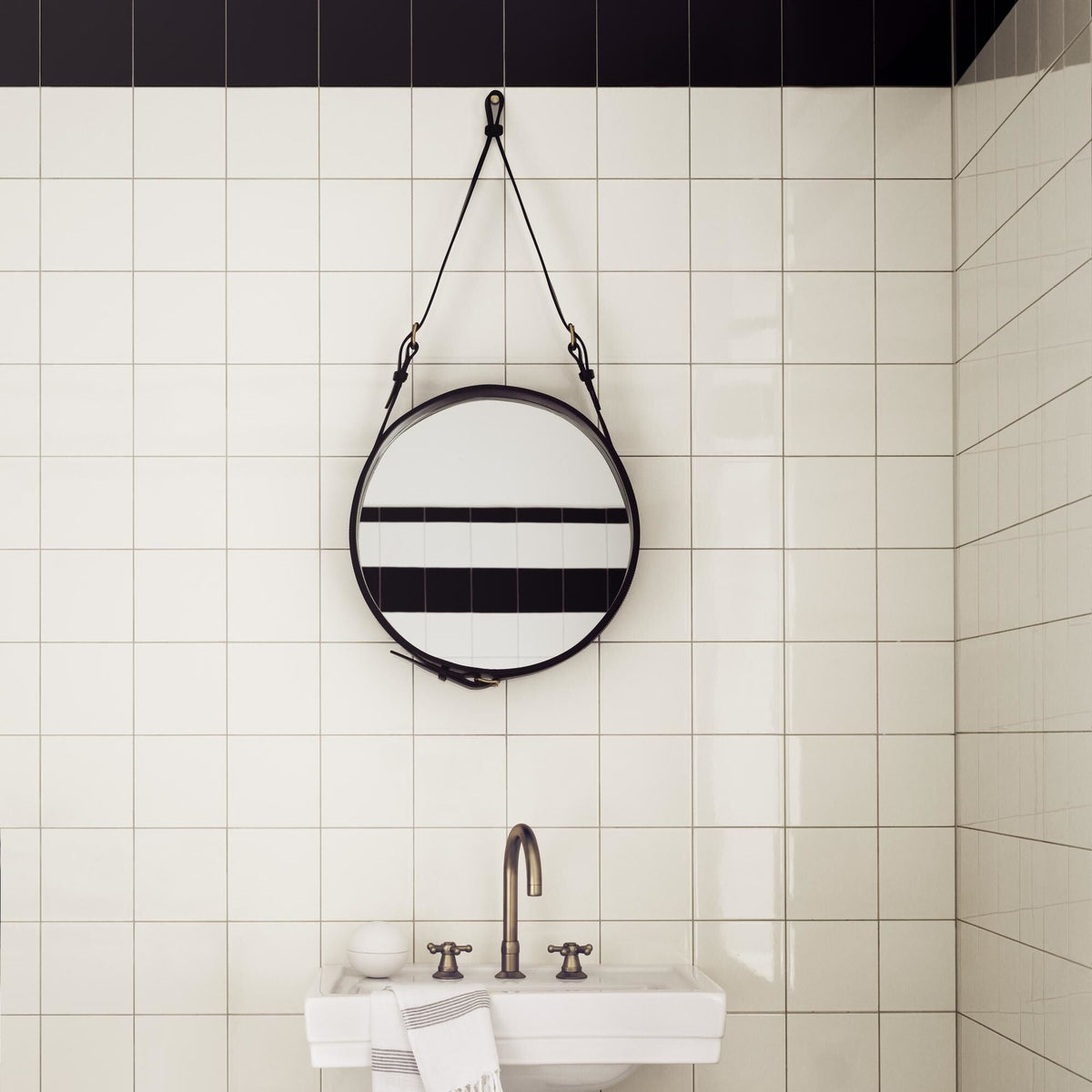 Adnet Wall Mirror Circular Tan Leather Ø45 cm