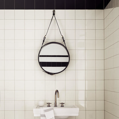 Adnet Wall Mirror Circular Tan Leather Ø45 cm