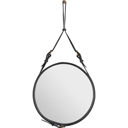 Adnet Wall Mirror Circular Black Leather Ø45 cm