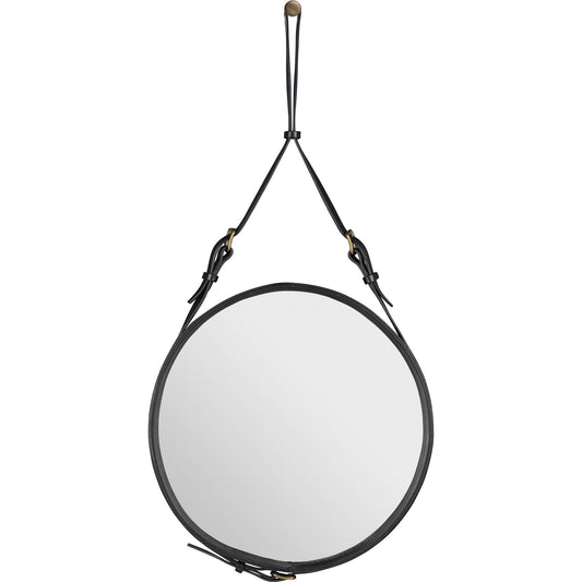 Adnet Wall Mirror Circular Black Leather Ø45 cm