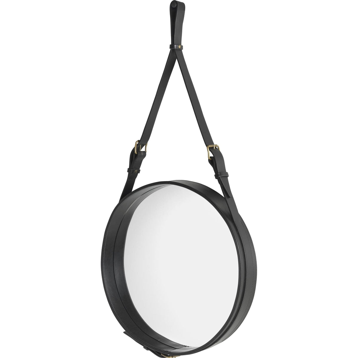 Adnet Wall Mirror Circular Black Leather Ø45 cm
