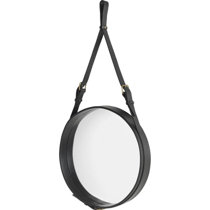 Adnet Wall Mirror Circular Black Leather Ø45 cm