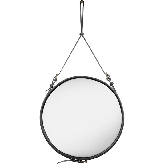 Adnet Wall Mirror Circular Black Leather Ø58 cm