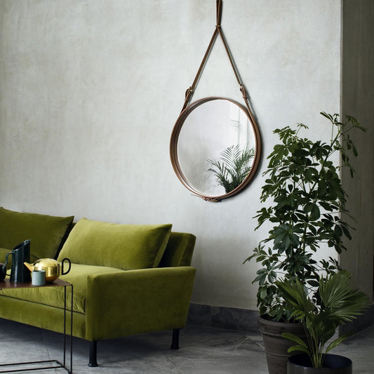 Adnet Wall Mirror Circular Black Leather Ø58 cm