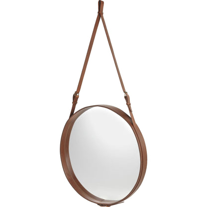 Adnet Wall Mirror Circular Tan Leather Ø70 cm