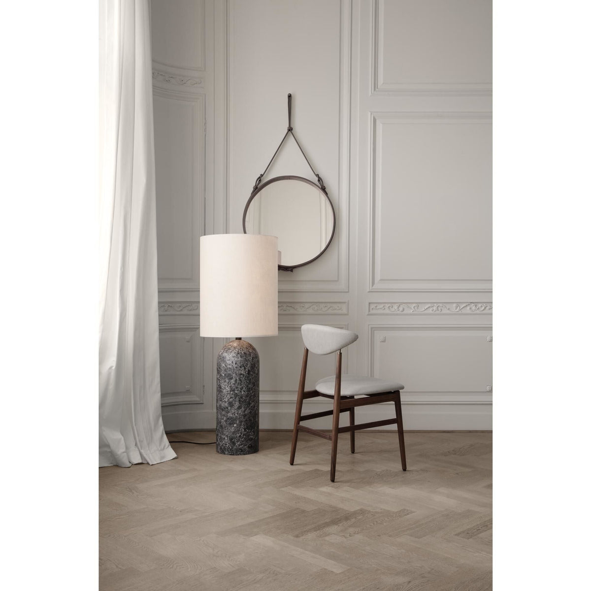Adnet Wall Mirror Circular Tan Leather Ø70 cm