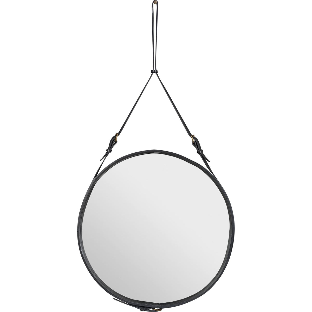 Adnet Wall Mirror Circular Black Leather Ø70 cm
