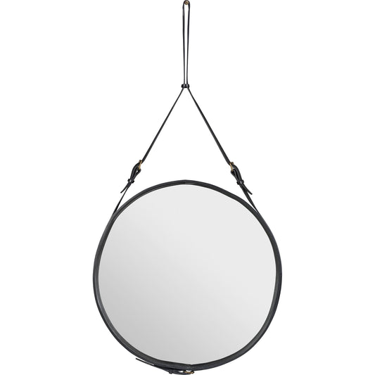 Adnet Wall Mirror Circular Black Leather Ø70 cm
