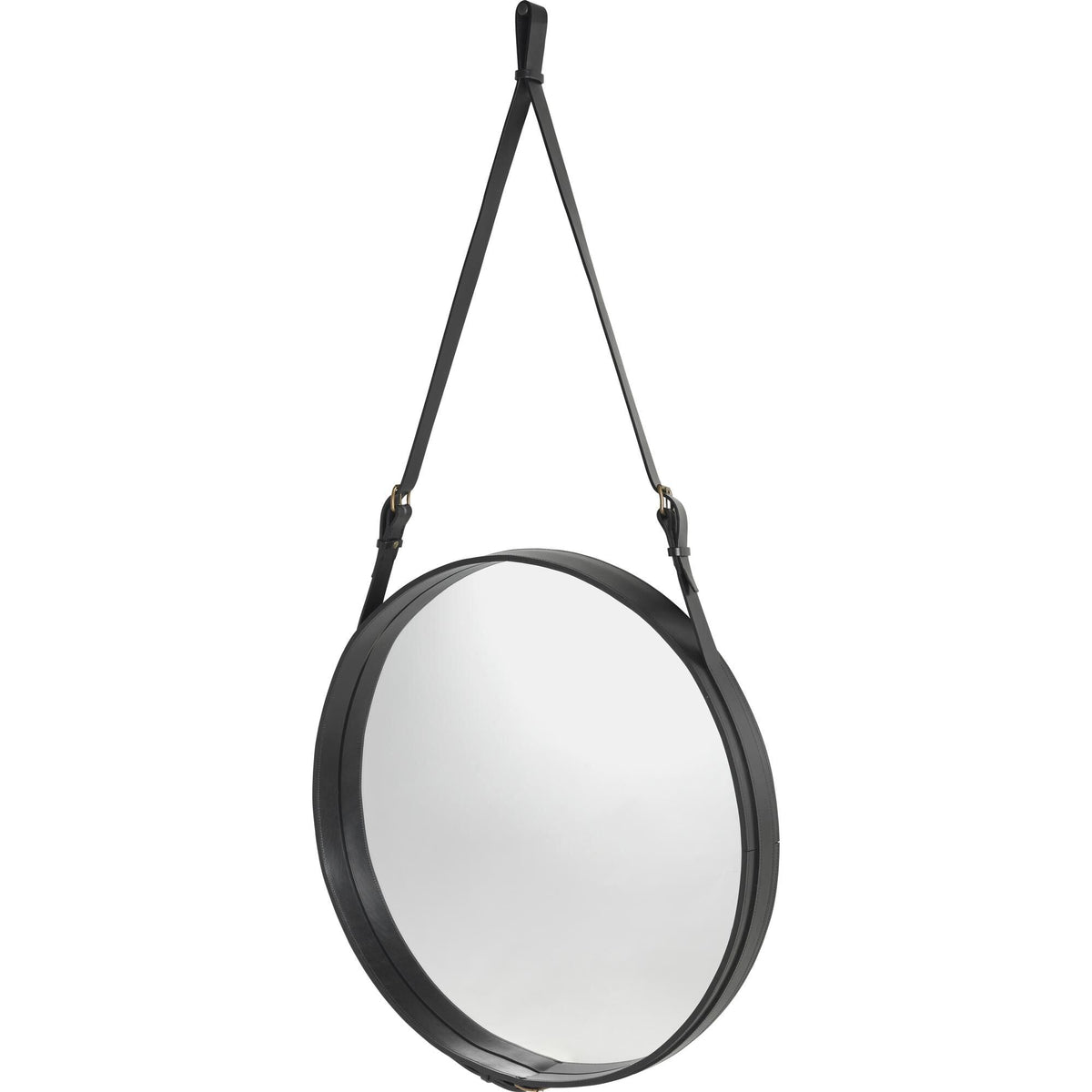 Adnet Wall Mirror Circular Black Leather Ø70 cm